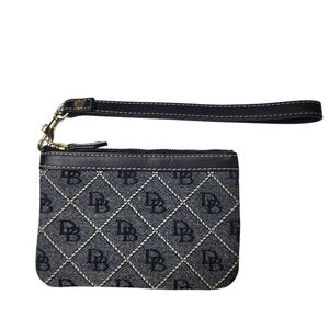 DOONEY & BOURKE Signature DB Canvas Wristlet Zip Pouch Black Tan